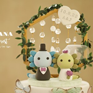 Decorazione per torta nuziale Axolotl, decorazione per torta nuziale con sposi, decorazione per torta di coppia fatta a mano, decorazione per torta nuziale personalizzata, decorazione per torta di compleanno