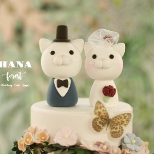 kitty wedding cake topper,bride and groom cake topper,handmade couple cake topper,cat wedding cake topper,birthday cake topper,anniversary