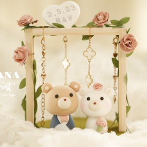 bear wedding cake topper,bride and groom cake topper,handmade couple cake topper,custom wedding cake topper,birthday cake topper,anniversary