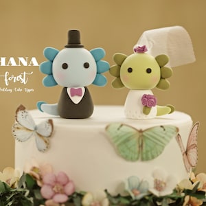 Decorazione per torta nuziale Axolotl, decorazione per torta nuziale con sposi, decorazione per torta di coppia fatta a mano, decorazione per torta nuziale personalizzata, decorazione per torta di compleanno