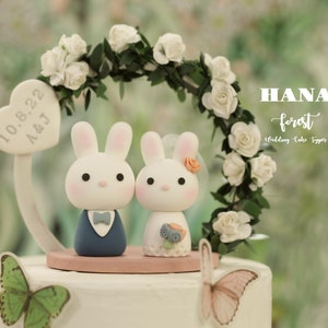 bunny wedding cake topper,bride and groom cake topper,rabbit wedding cake topper,custom wedding cake topper,birthday cake topper,anniversary