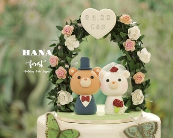 bear wedding cake topper,bride and groom cake topper,handmade couple cake topper,custom wedding cake topper,birthday cake topper,anniversary