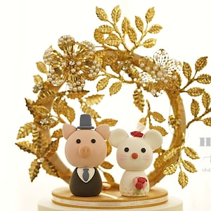 pig and mouse wedding cake topper,rat and piggy cake topper,piglet and mice cake topper,birthday cake topper,Chiness Zodiace cake topper