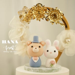 bunny and bear wedding cake topper,bride and groom cake topper,rabbit and bear cake topper,custom wedding cake topper,birthday cake topper