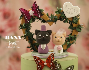 kitty wedding cake topper,bride and groom cake topper,handmade couple cake topper,cat wedding cake topper,birthday cake topper,anniversary