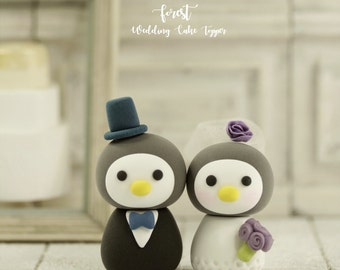 penguin wedding cake topper,bride and groom cake topper,love birds wedding cake topper,custom wedding cake topper,birthday cake topper