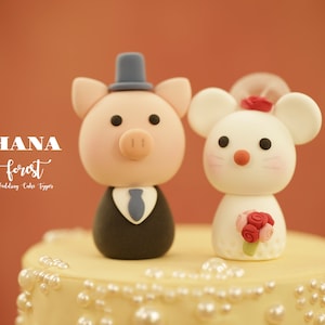 pig and mouse wedding cake topper,rat and piggy cake topper,piglet and mice cake topper,birthday cake topper,Chiness Zodiace cake topper