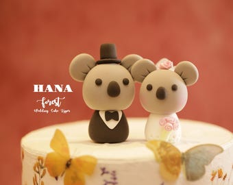koala wedding cake topper,bride and groom cake topper,handmade couple cake topper,custom wedding cake topper,birthday cake topper