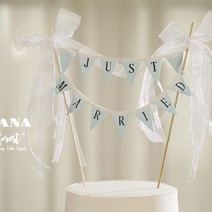 Baner na tort weselny Just Married, rustykalny topper na tort weselny, spersonalizowany chorągiewka na tort, spersonalizowany topper na tort weselny, girlanda na tort, topper na tort