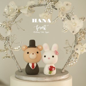 bunny and bear wedding cake topper,bride and groom cake topper,rabbit and bear cake topper,custom wedding cake topper,birthday cake topper