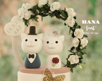 kitty wedding cake topper,bride and groom cake topper,handmade couple cake topper,cat wedding cake topper,birthday cake topper,anniversary