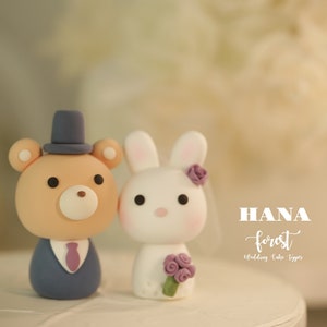 bunny and bear wedding cake topper,bride and groom cake topper,rabbit and bear cake topper,custom wedding cake topper,birthday cake topper