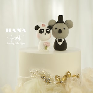 koala and panda wedding cake topper,bride and groom cake topper,handmade couple cake topper,custom wedding cake topper,birthday cake topper