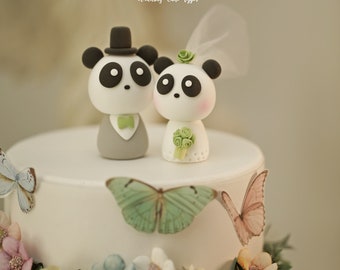 panda wedding cake topper,bride and groom cake topper,couple cake topper,custom wedding cake topper,birthday cake topper,anniversary topper
