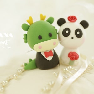 panda and dragon wedding cake topper,bride and groom cake topper,panda and dragon couple,custom cake topper,birthday cake topper