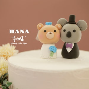 koala and bear wedding cake topper,bride and groom cake topper,handmade couple cake topper,custom wedding cake topper,birthday cake topper
