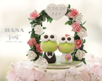 frog wedding cake topper,frogs couple bride and groom cake topper,handmade frog cake topper,custom wedding cake topper,birthday cake topper