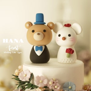 mouse and bear wedding cake topper,bride and groom cake topper,mice and bear cake topper,custom rat wedding cake topper,birthday cake topper