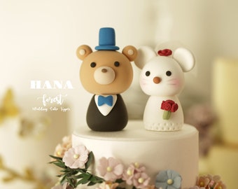 mouse and bear wedding cake topper,bride and groom cake topper,mice and bear cake topper,custom rat wedding cake topper,birthday cake topper