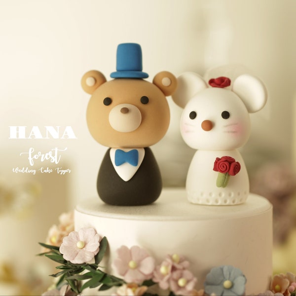 mouse and bear wedding cake topper,bride and groom cake topper,mice and bear cake topper,custom rat wedding cake topper,birthday cake topper