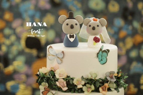 Koala & Panda Wedding Cake Topper, Bride Groom Topper, Handmade