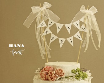 Banner de pastel de boda recién casado, topper de pastel de boda rústico, empavesado de pastel personalizado, topper de pastel de boda personalizado, guirnalda de pastel, topper de pastel