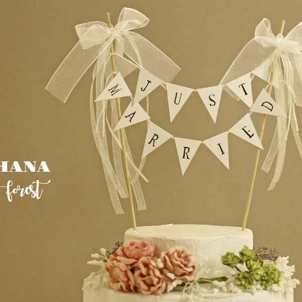 Banner de pastel de boda recién casado, topper de pastel de boda rústico, empavesado de pastel personalizado, topper de pastel de boda personalizado, guirnalda de pastel, topper de pastel