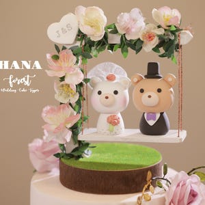 bear wedding cake topper,bride and groom cake topper,handmade couple cake topper,custom wedding cake topper,birthday cake topper,anniversary