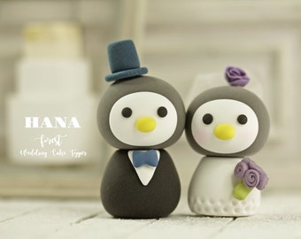 penguin wedding cake topper,bride and groom cake topper,love birds wedding cake topper,custom wedding cake topper,birthday cake topper