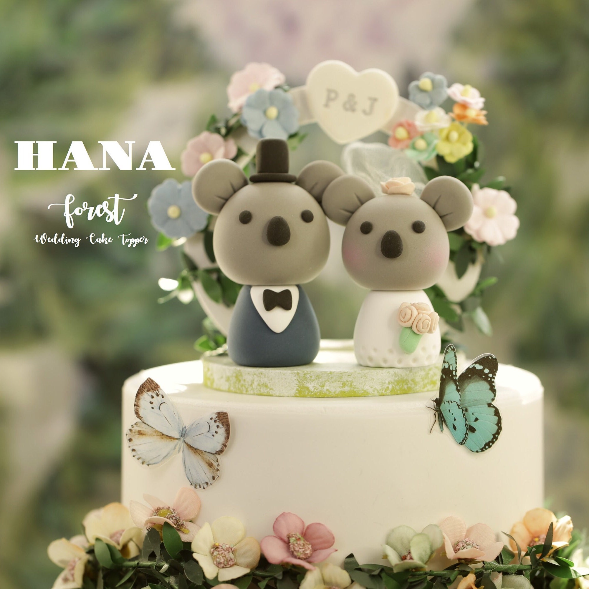 Koala Wedding Cake Topper, Bear Cake Topper, Bride and Groom Clay Miniature, Animal Clay