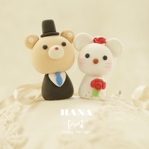 mouse and bear wedding cake topper,bride and groom cake topper,mice and bear cake topper,custom rat wedding cake topper,birthday cake topper