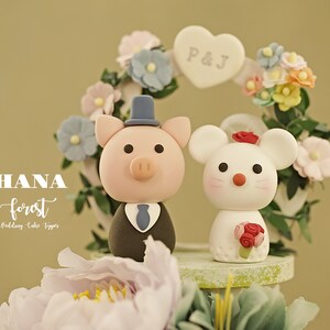 pig and mouse wedding cake topper,rat and piggy cake topper,piglet and mice cake topper,birthday cake topper,Chiness Zodiace cake topper