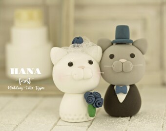 kitty wedding cake topper,bride and groom cake topper,handmade couple cake topper,cat wedding cake topper,birthday cake topper,anniversary