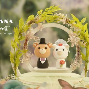 bear wedding cake topper,bride and groom cake topper,handmade couple cake topper,custom wedding cake topper,birthday cake topper,anniversary