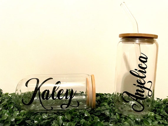 Personalized Glass Cup With Bamboo Lid & Straw 16 Oz Beer Can Glass Custom Mason  Jar Iced Coffee Mug Bridesmaid Gift Tumbler 