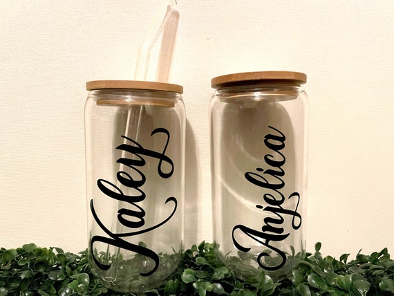 Personalized Glass Cup With Bamboo Lid & Straw 16 Oz Beer Can Glass Custom  Mason Jar Iced Coffee Mug Bridesmaid Gift Tumbler 