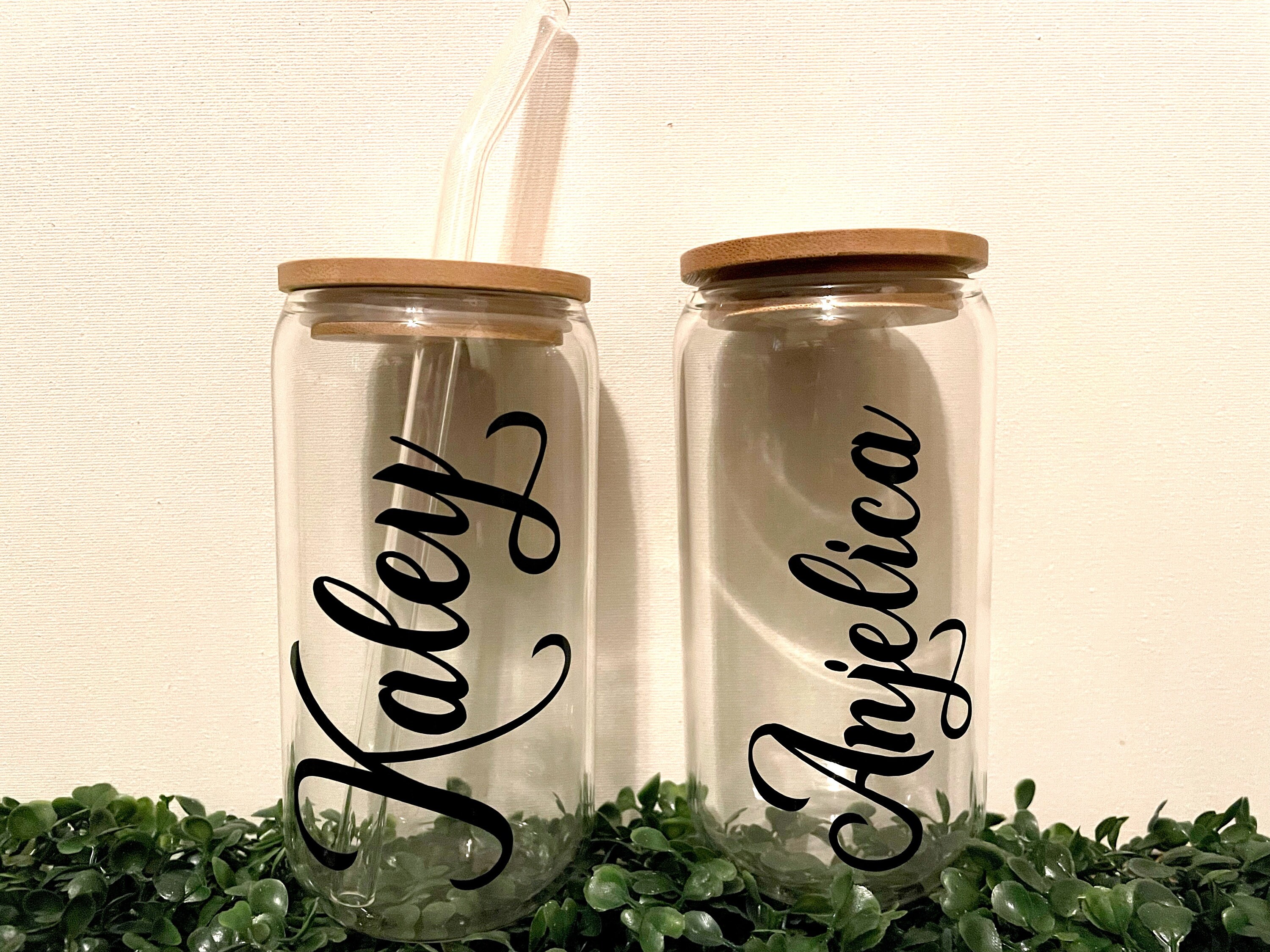 Personalized Glass Cup with Bamboo Lid & Straw, 16 oz Beer Can Glass, Custom
