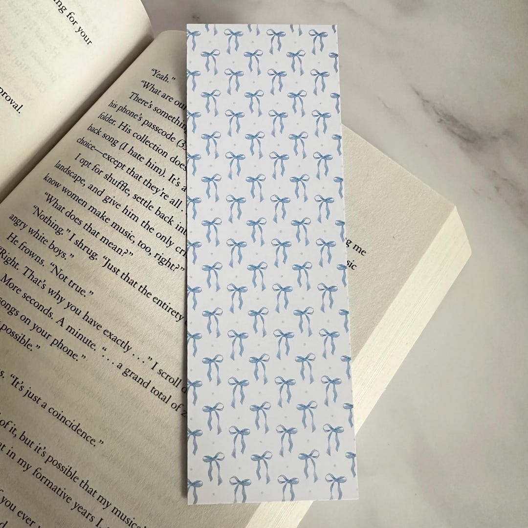 Blue Bow Bookmark: Coquette Style Cardstock Bookmark - Etsy
