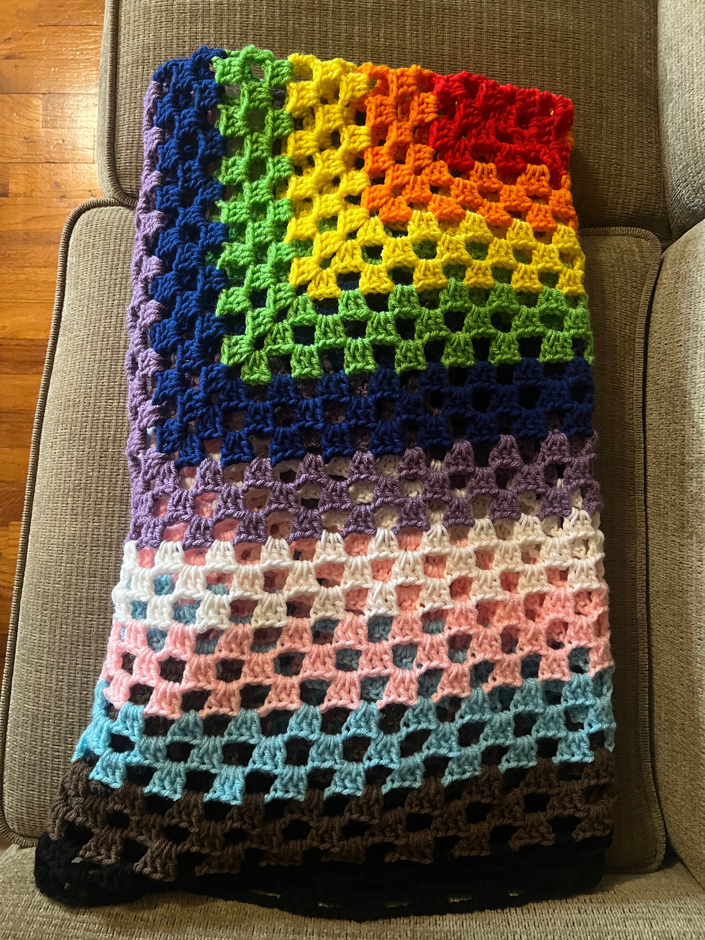 Rainbow Gay Pride Blanket - Progress Flag Colors With Granny