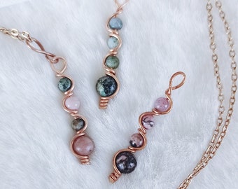 ''Love of self'' pendant in natural stones | LOLY - African Turquoise & Rhodonite | lithotherapy