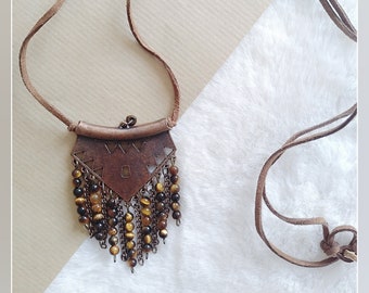 Ethnic necklace ''Protection or Love'' in natural energy stone| Lithotherapy. Handmade creation made in France