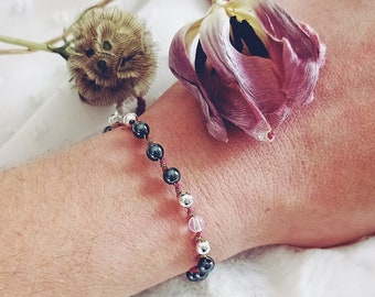 ROXY "energy" bracelet in Hematite & Rock Crystal - Energy Jewel | lithotherapy. Handmade creation