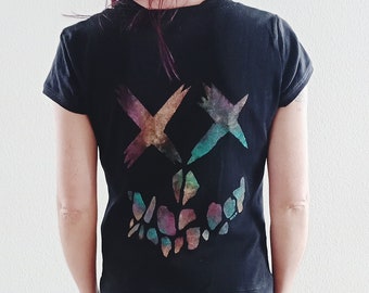 T-shirt L ''SkullX Color'' woman 100% handmade paint. Unique creation