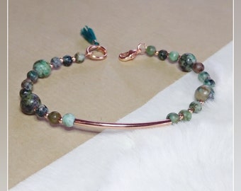 Bracelet ''Evolution'' in natural energy stone TURQUOISE D'AFRIQUE. Unique handmade creation made in France