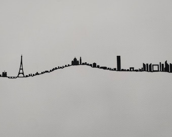 Silhouette ville de Paris, Skyline Paris, Décoration murale ville de Paris, France , impression 3D