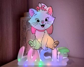 Veilleuse prénom enfant "Marie des aristochats", cadeau personnalisé, Cadeau anniversaire, Baptême, Naissance, Impression 3D