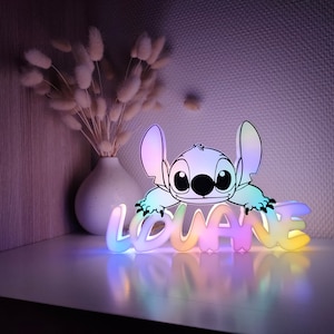 Veilleuse Stitch avec prénom personnalisé, Prénom lumineux avec Stitch à poser, Cadeau anniversaire, Baptême, Naissance , impression 3D image 9