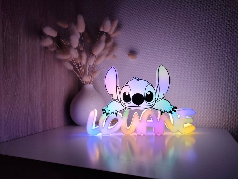 Veilleuse Stitch avec prénom personnalisé, Prénom lumineux avec Stitch à poser, Cadeau anniversaire, Baptême, Naissance , impression 3D image 9