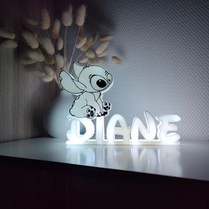 Veilleuse Stitch avec prénom personnalisé, Prénom lumineux avec Stitch à poser, Cadeau anniversaire, Baptême, Naissance , impression 3D image 6