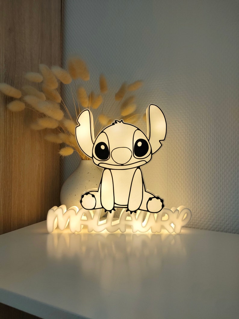 Veilleuse Stitch avec prénom personnalisé, Prénom lumineux avec Stitch à poser, Cadeau anniversaire, Baptême, Naissance , impression 3D image 4